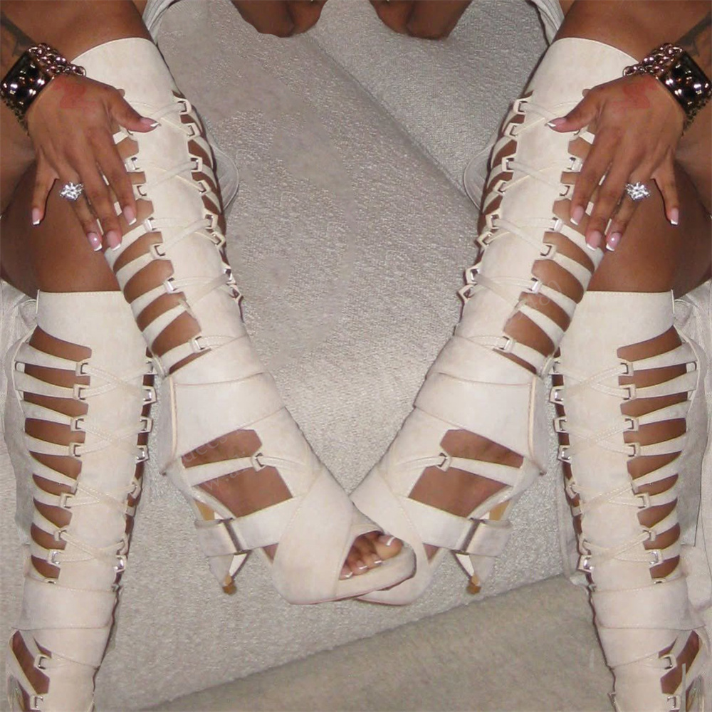 Women Shoes Boots - Sandali Lunghi Trendy con Tacco a